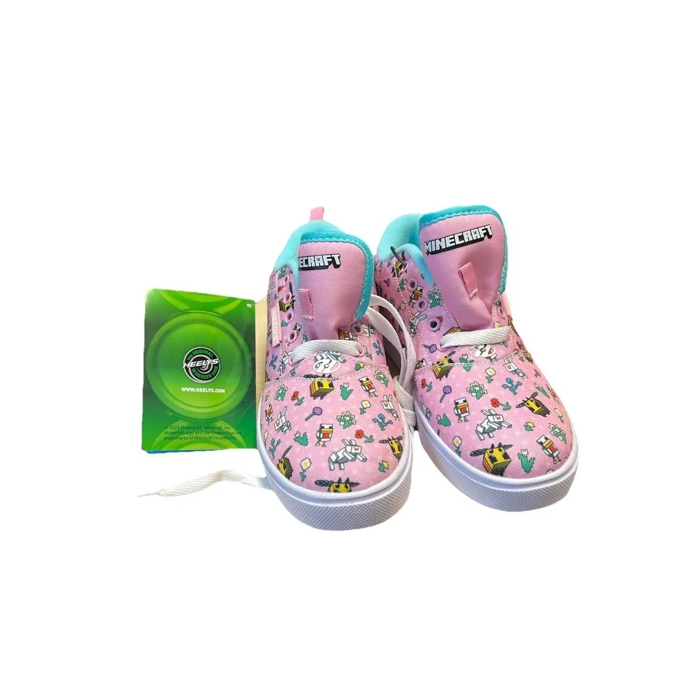 Heelys x Minecraft Pro 20 Prints Pink Aqua Youth 5 Womens 6 Roller Shoes
